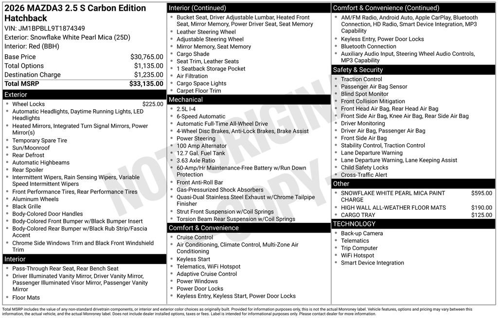 New 2026 MAZDA MAZDA3 Carbon AWD/4WD image 6