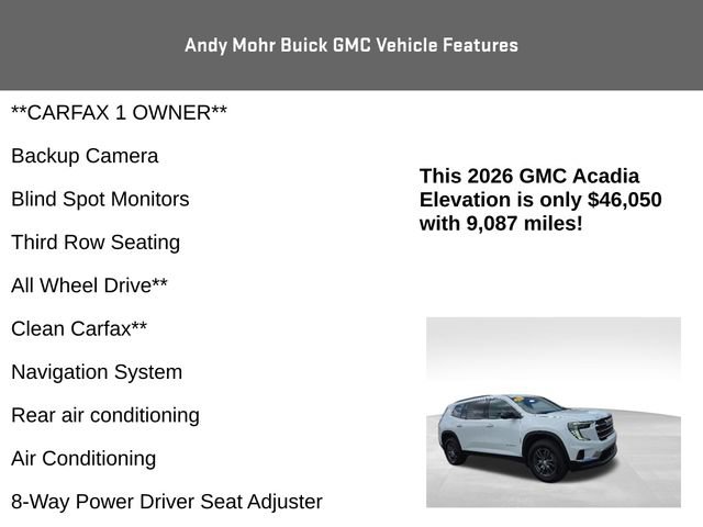 Used 2026 GMC Acadia Elevation w/ LPO, Floor Liner Package AWD/4WD image 4