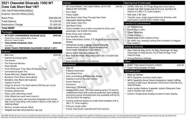 Used 2021 Chevrolet Silverado 1500 W/T w/ WT Fleet Convenience Package AWD/4WD image 36