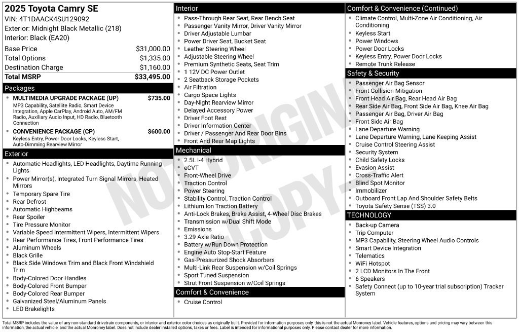 Used 2025 Toyota Camry SE w/ Multimedia Upgrade Package FWD image 3