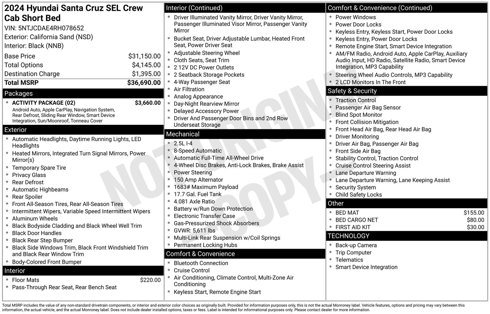 Certified 2024 Hyundai Santa Cruz SEL w/ Activity Package AWD/4WD image 30