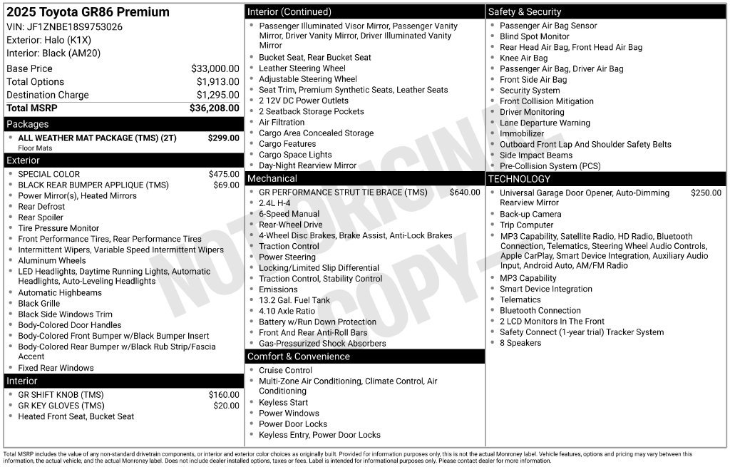 Used 2025 Toyota GR86 Premium w/ ALL Weather Mat Package (TMS) RWD image 9