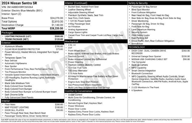 Used 2024 Nissan Sentra SR w/ Lighting Package FWD image 4