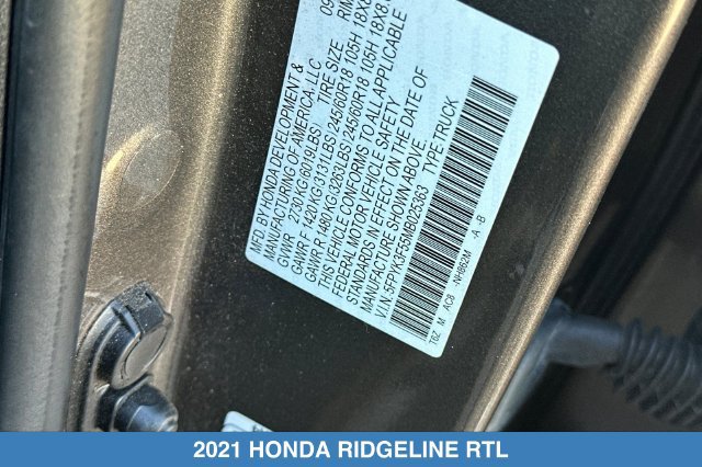 Certified 2021 Honda Ridgeline RTL image 30