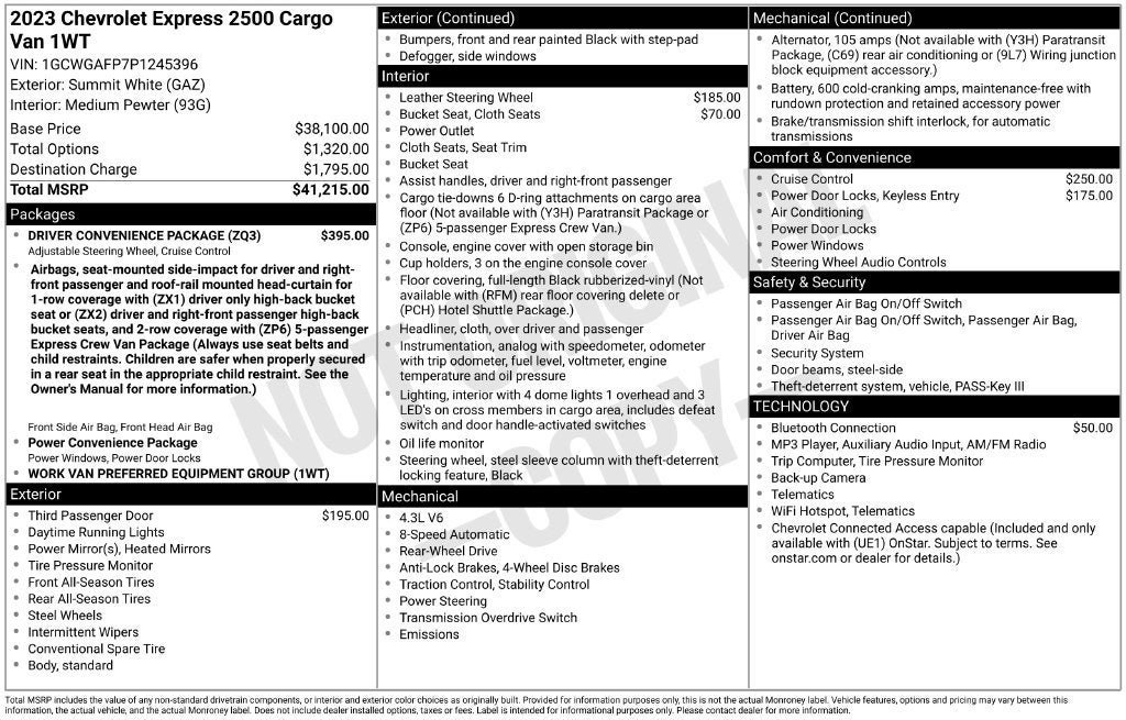 Used 2023 Chevrolet Express 2500 w/ Driver Convenience Package RWD image 35