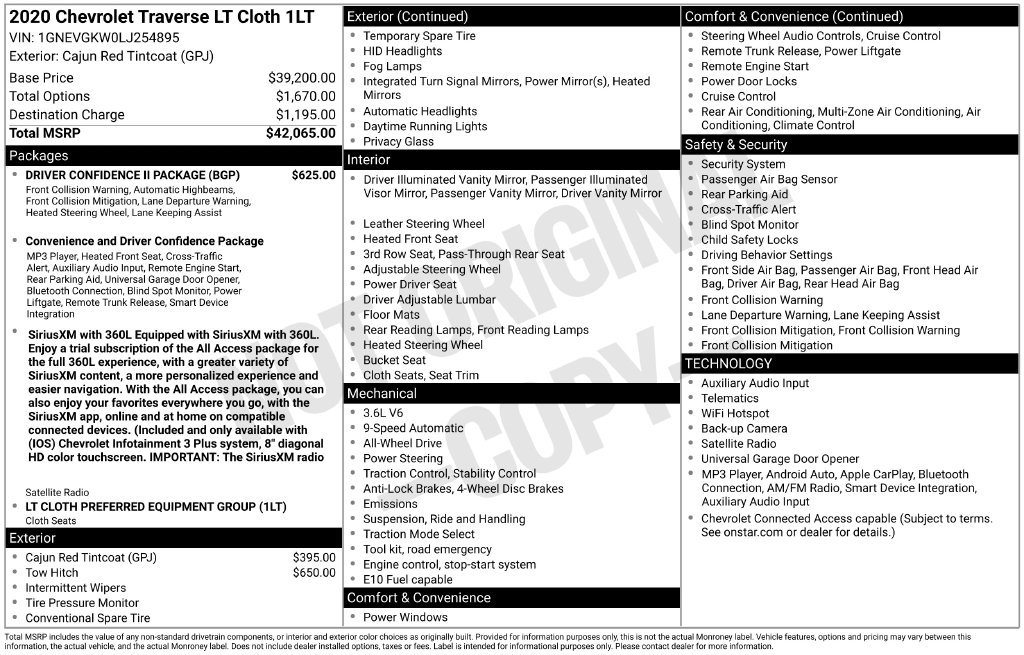 Used 2020 Chevrolet Traverse LT w/ Driver Confidence II Package AWD/4WD image 6