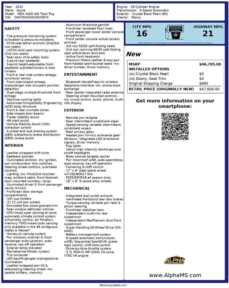 Used 2012 Acura MDX w/ Technology Package AWD/4WD image 3
