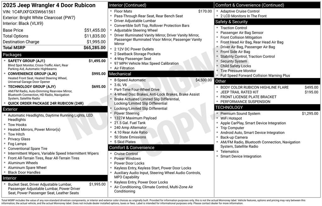New 2025 Jeep Wrangler Unlimited Rubicon w/ Safety Group AWD/4WD image 6