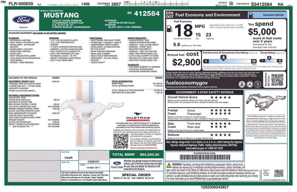 New 2025 Ford Mustang GT Premium w/ 60th Anniversary Package RWD image 10