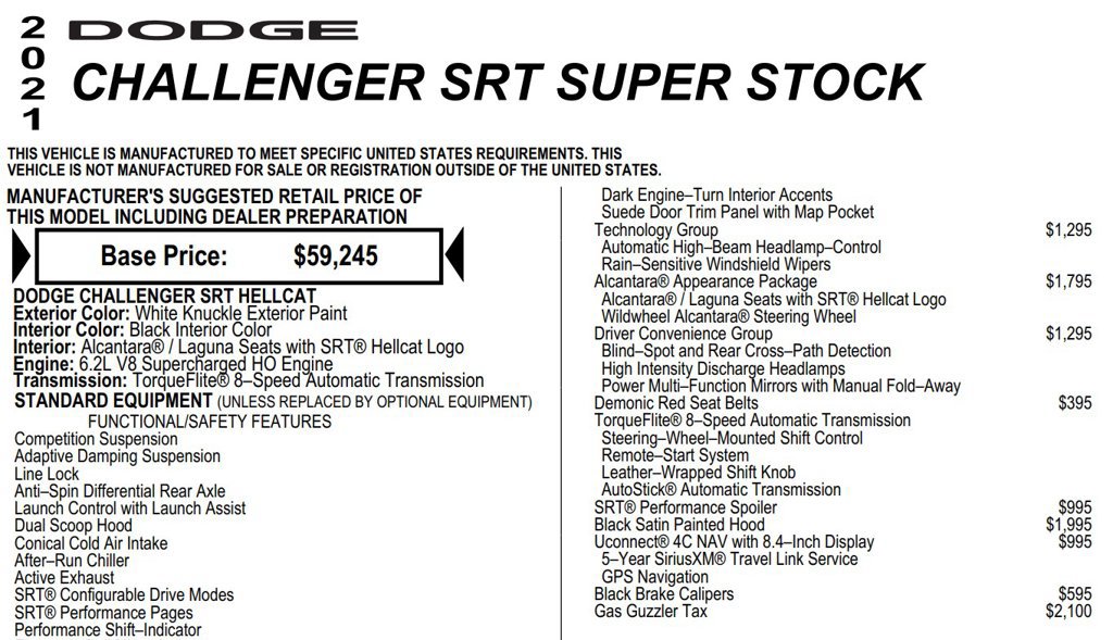 Used 2021 Dodge Challenger SRT Super Stock RWD image 17