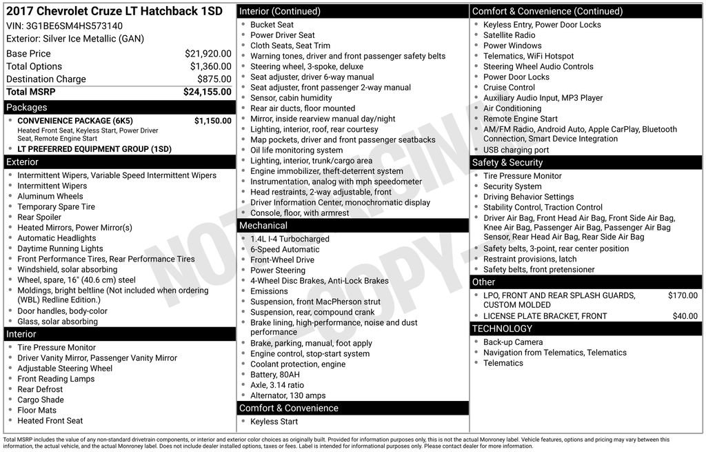 Used 2017 Chevrolet Cruze LT w/ Convenience Package image 37