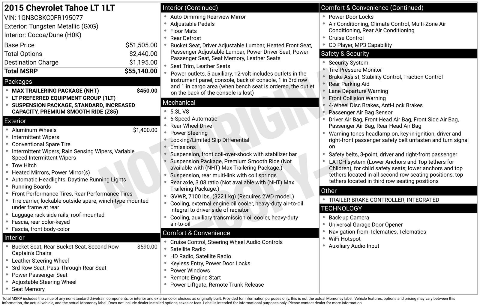 Used 2015 Chevrolet Tahoe LT w/ Max Trailering Package RWD image 16