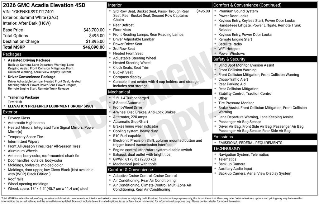 New 2026 GMC Acadia Elevation image 40