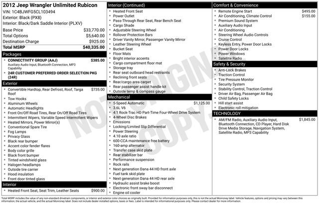 Used 2012 Jeep Wrangler Unlimited Rubicon w/ Connectivity Group AWD/4WD image 12
