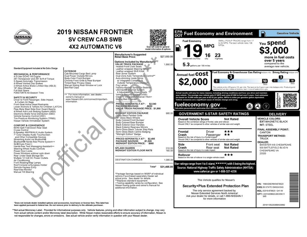Used 2019 Nissan Frontier SV w/ Value Truck Package image 6
