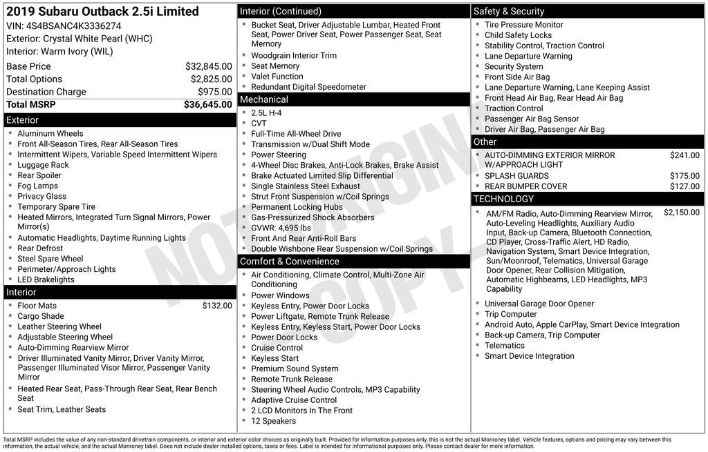 Used 2019 Subaru Outback 2.5i Limited image 35
