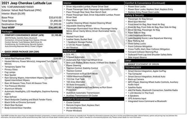 Used 2021 Jeep Cherokee Latitude Lux w/ Comfort/Convenience Group AWD/4WD image 25