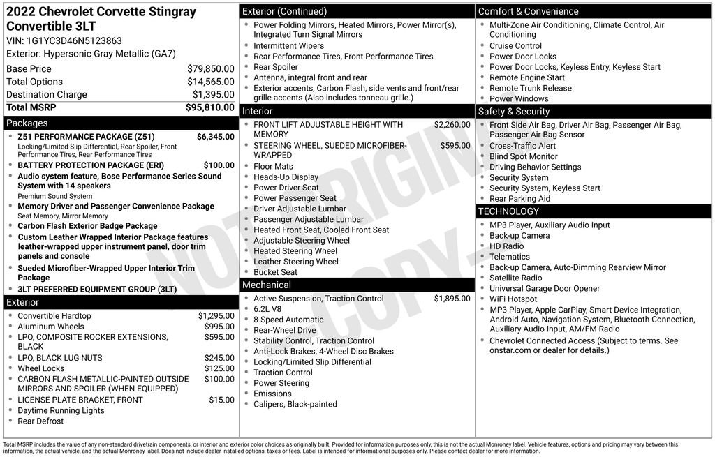 Used 2022 Chevrolet Corvette Stingray Premium Conv w/ Z51 Performance Package RWD image 3