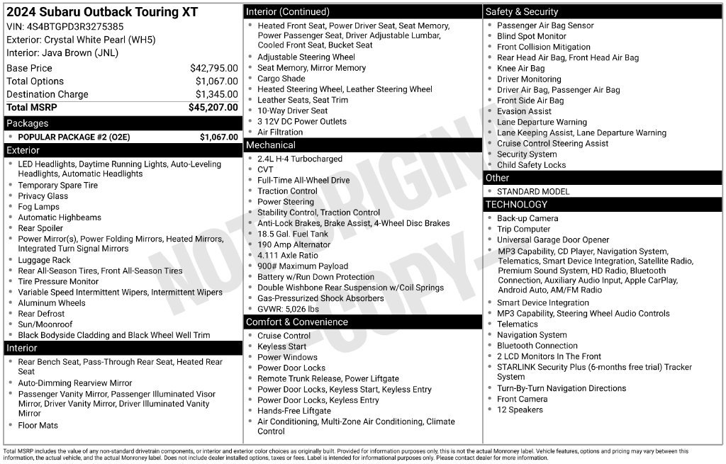 Certified 2024 Subaru Outback Touring XT w/ Popular Package #2 AWD/4WD image 4