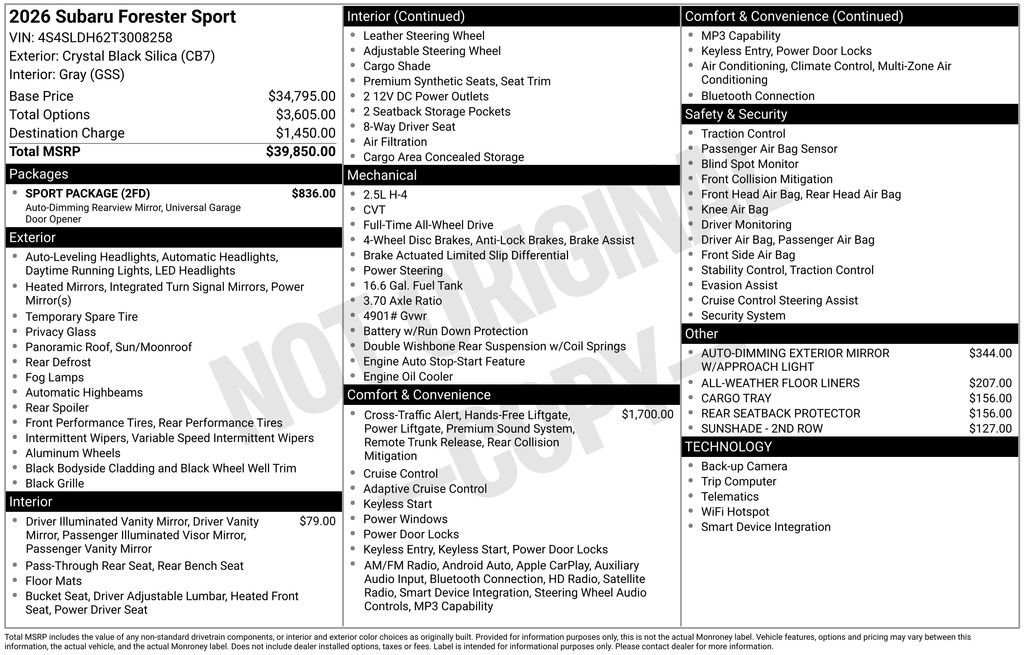 New 2026 Subaru Forester Sport w/ Sport Package AWD/4WD image 26