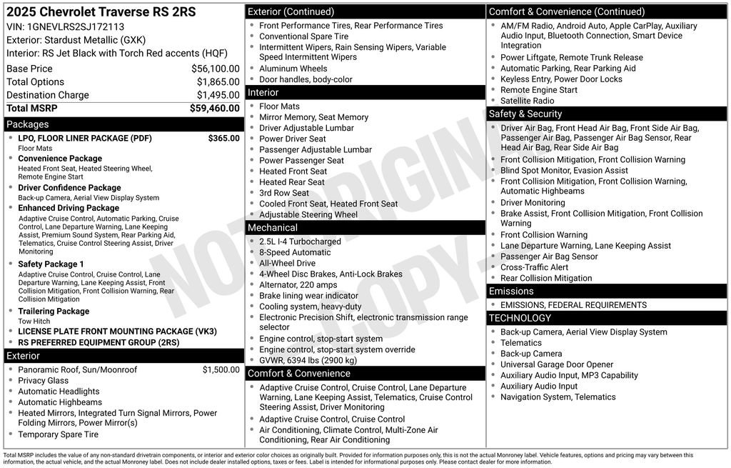 Used 2025 Chevrolet Traverse RS w/ LPO, Floor Liner Package image 4