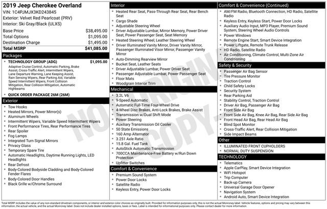 Used 2019 Jeep Cherokee Overland w/ Technology Group image 41