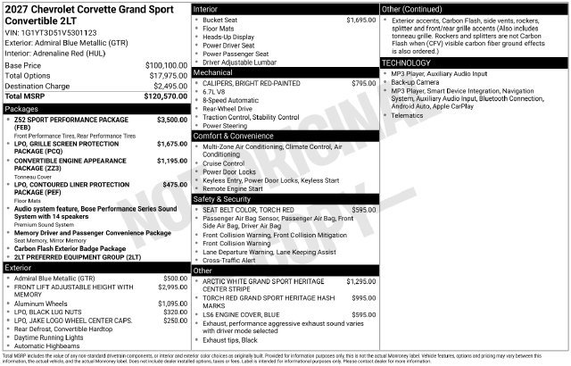 New 2027 Chevrolet Corvette Grand Sport w/ Z52 Sport Performance Package RWD image 4