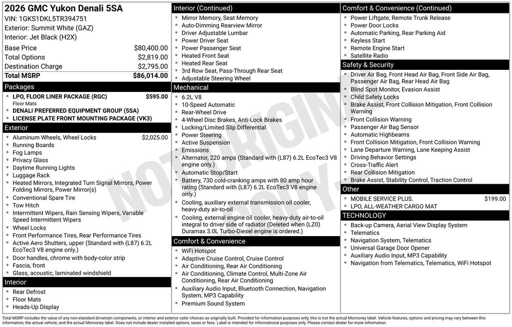 New 2026 GMC Yukon Denali w/ LPO, Floor Liner Package RWD image 19