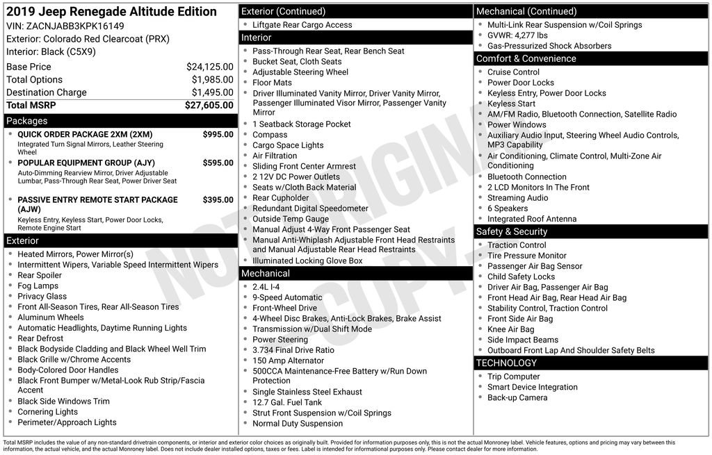 Used 2019 Jeep Renegade Altitude w/ Quick Order Package 2XM image 11