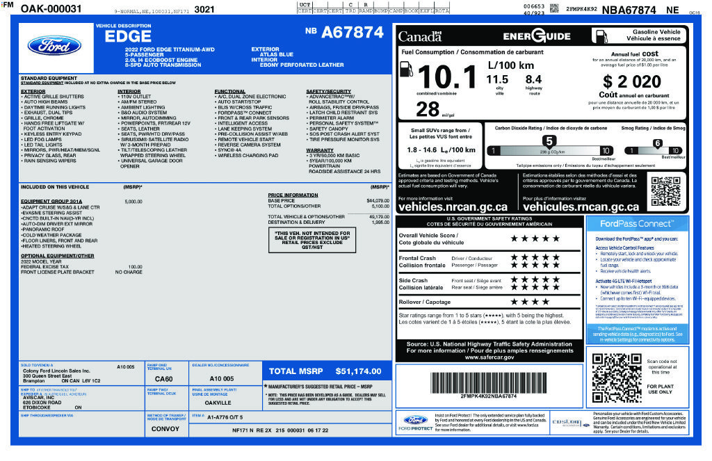 Used 2022 Ford Edge Titanium w/ Equipment Group 301A AWD/4WD image 10