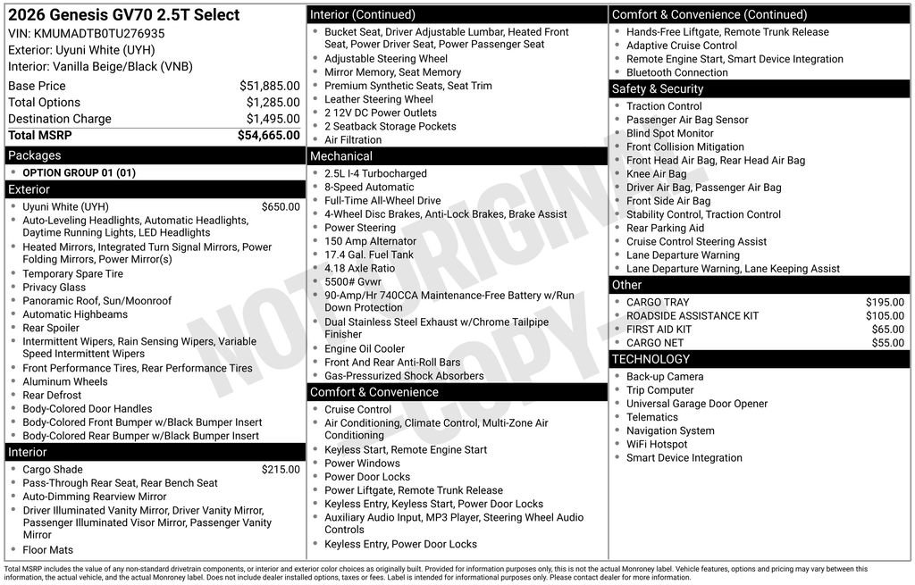 New 2026 Genesis GV70 2.5T Select AWD/4WD image 2