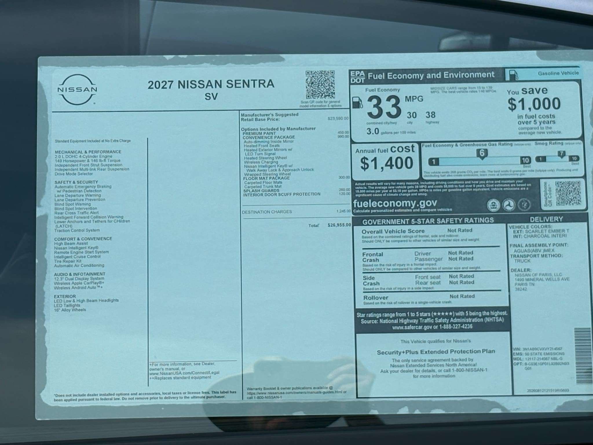 New 2027 Nissan Sentra SV w/ SV Convenience Package FWD image 30