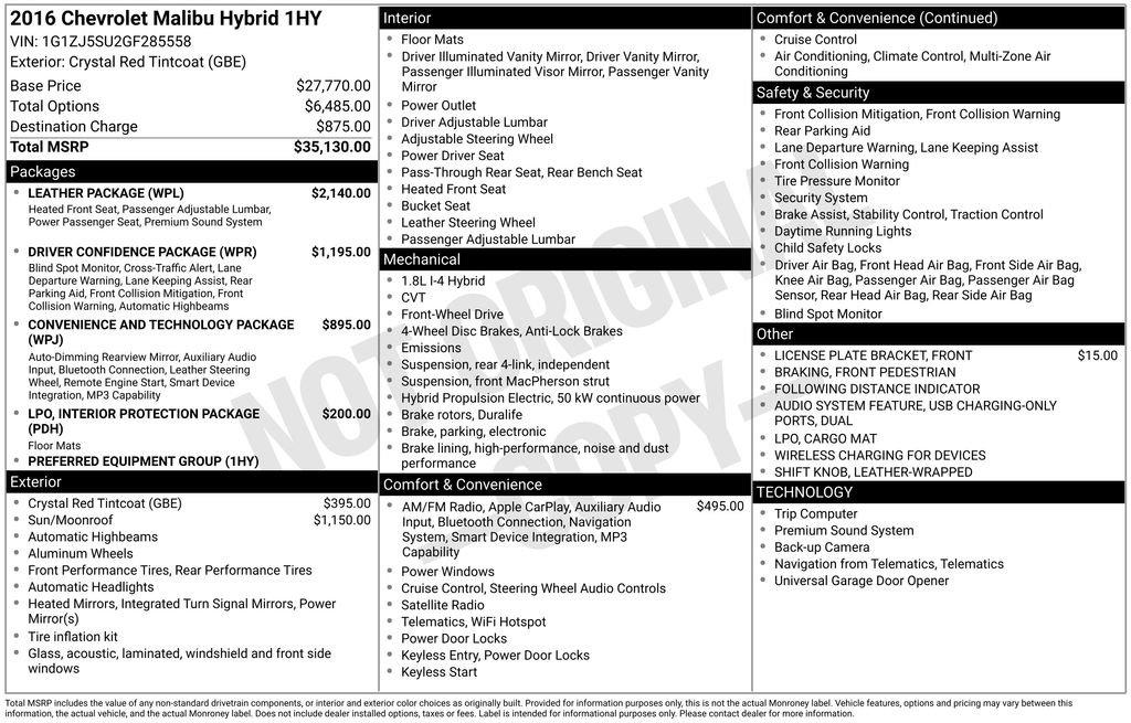 Used 2016 Chevrolet Malibu Hybrid w/ Leather Package FWD image 12