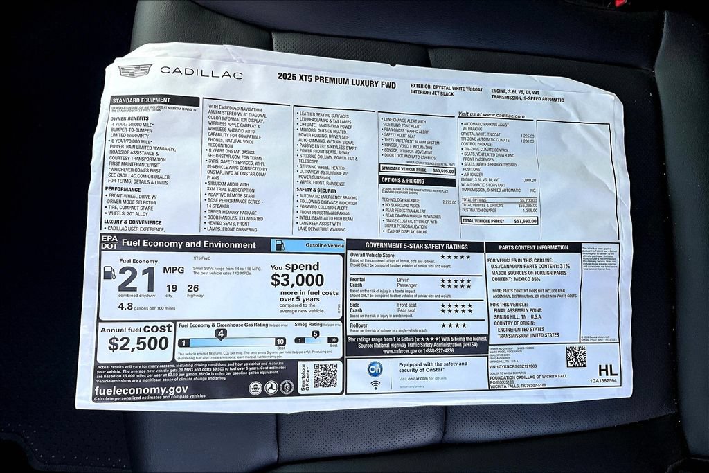 New 2025 Cadillac XT5 Premium Luxury w/ Technology Package FWD image 15