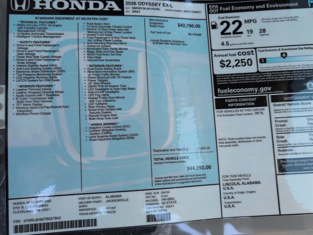 New 2026 Honda Odyssey EX-L image 16