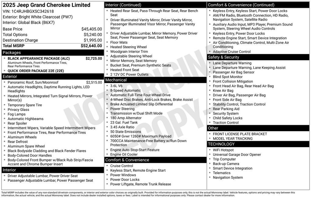 New 2025 Jeep Grand Cherokee Limited w/ Black Appearance Package image 3
