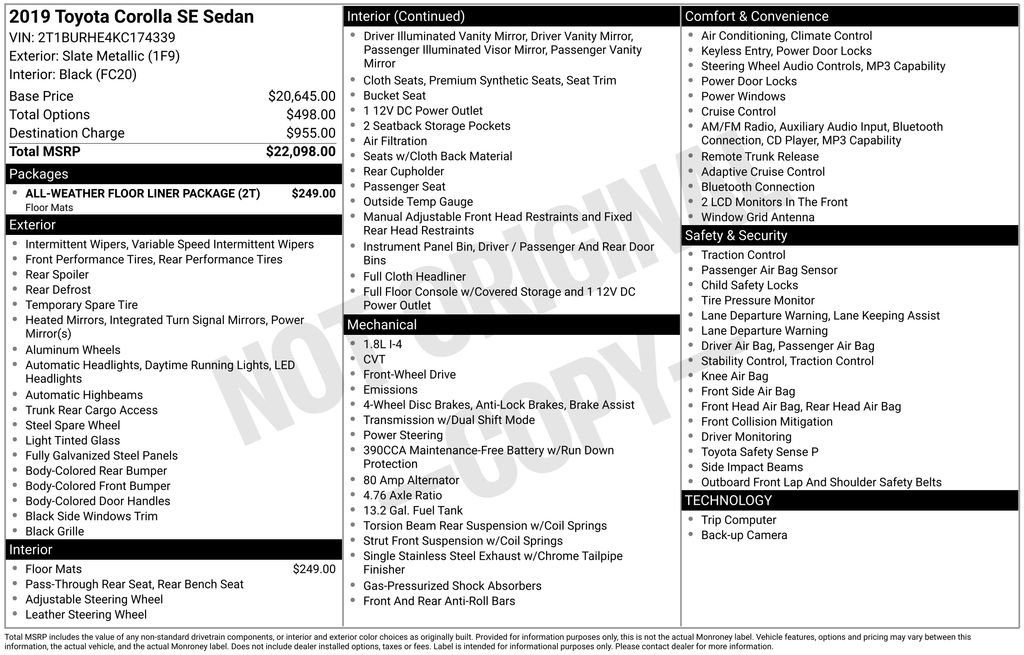 Used 2019 Toyota Corolla SE FWD image 2