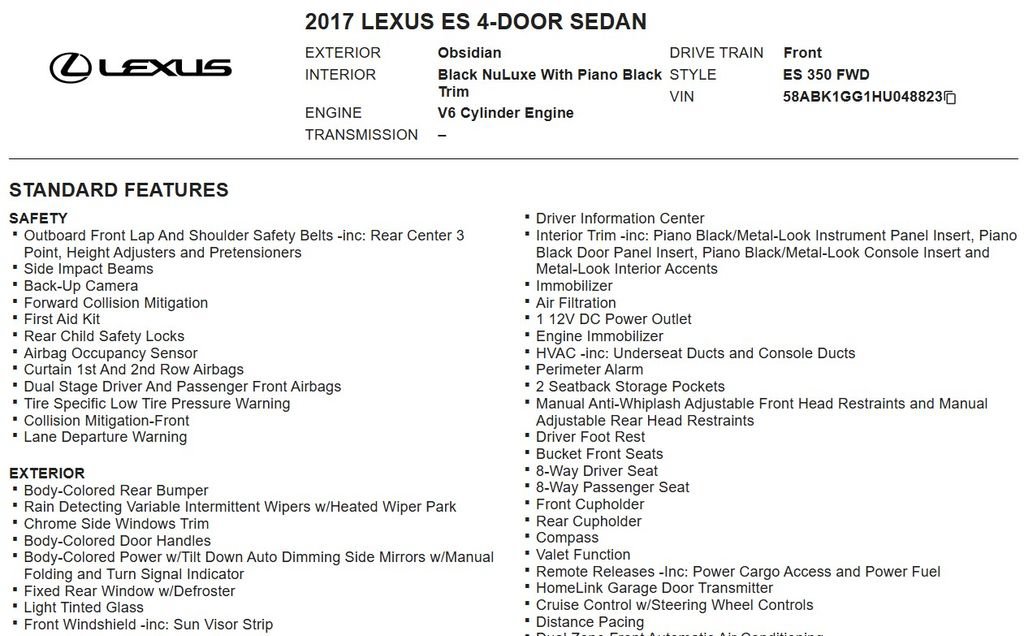 Used 2017 Lexus ES 350 w/ Accessory Package FWD image 17