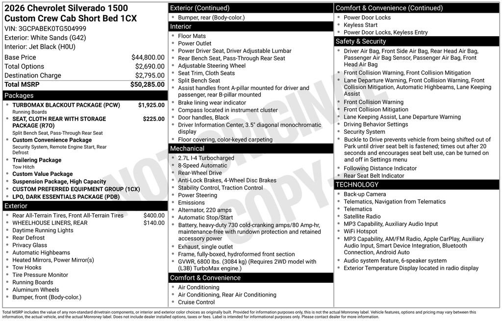 New 2026 Chevrolet Silverado 1500 Custom w/ Turbomax Blackout Package RWD image 25