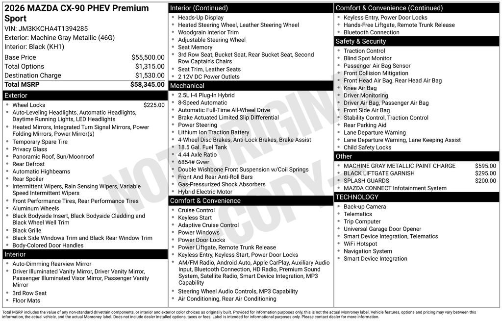 New 2026 MAZDA CX-90 Plug-In Hybrid w/Premium Sport AWD/4WD image 11