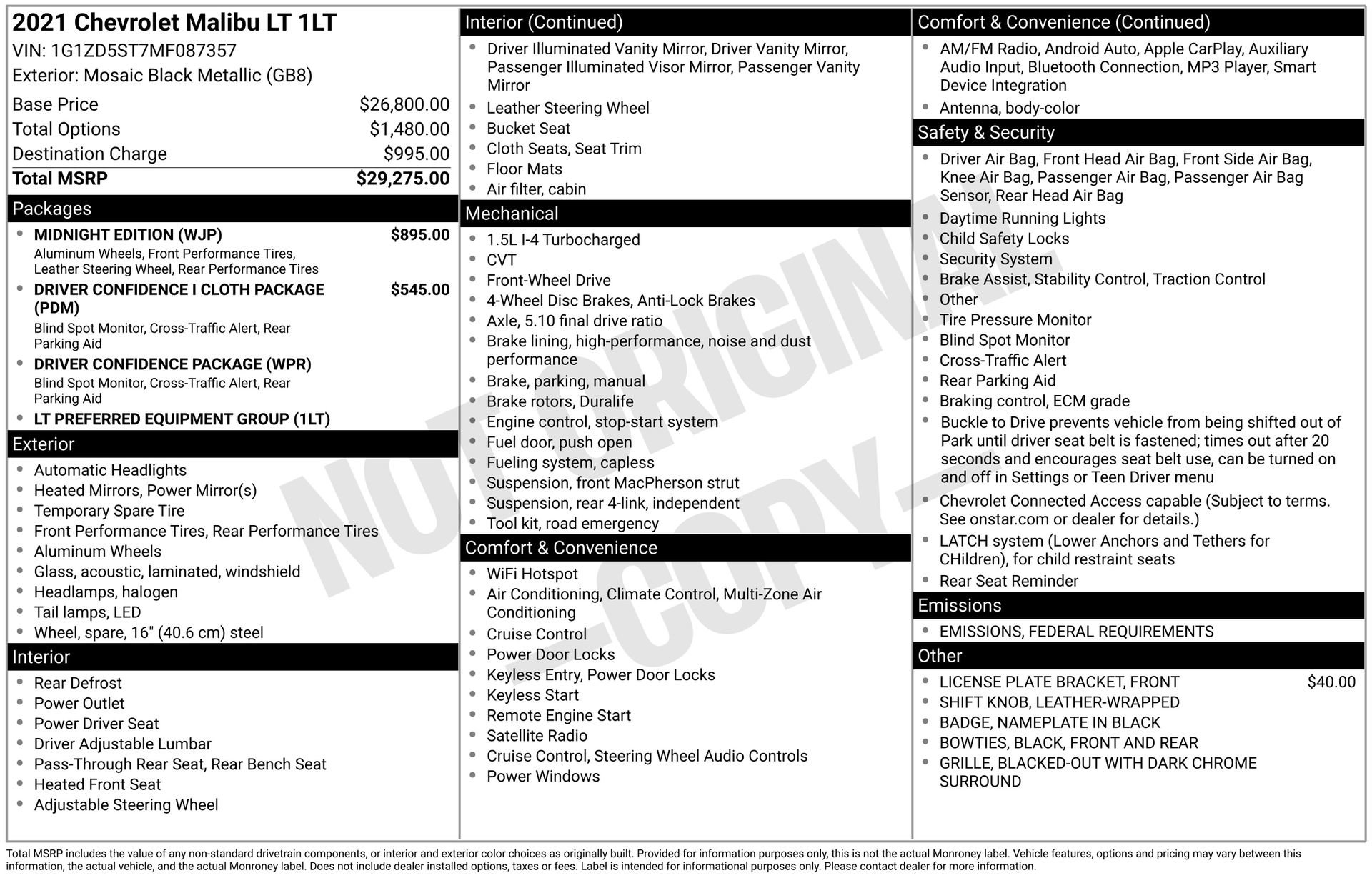 Used 2021 Chevrolet Malibu LT w/ Midnight Edition image 4