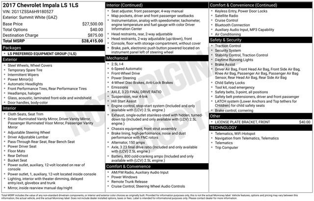 Used 2017 Chevrolet Impala LS FWD image 32