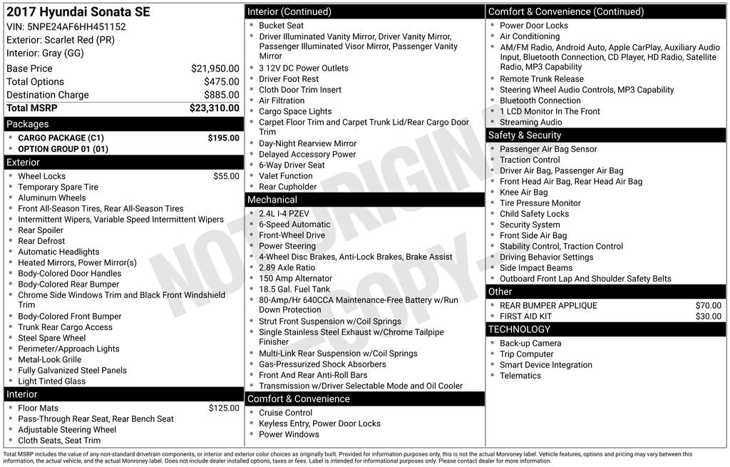 Used 2017 Hyundai Sonata SE w/ Cargo Package FWD image 75