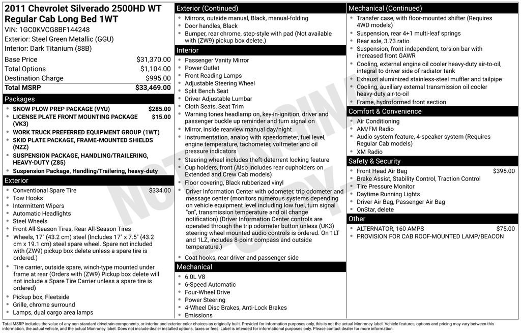 Used 2011 Chevrolet Silverado 2500 W/T w/ Snow Plow Prep Package image 10