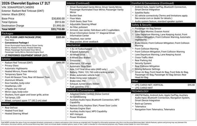 Used 2026 Chevrolet Equinox LT w/ LPO, Floor Liner Package AWD/4WD image 33