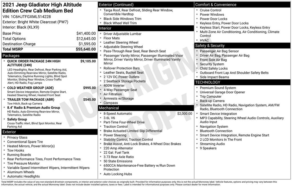 Certified 2021 Jeep Gladiator Overland AWD/4WD image 53