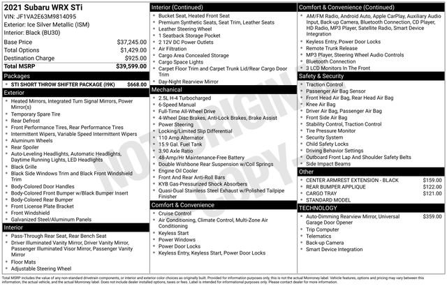Used 2021 Subaru WRX STI image 13