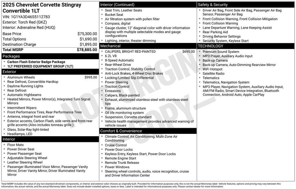 Used 2025 Chevrolet Corvette Stingray Convertible w/ 1LT RWD image 6