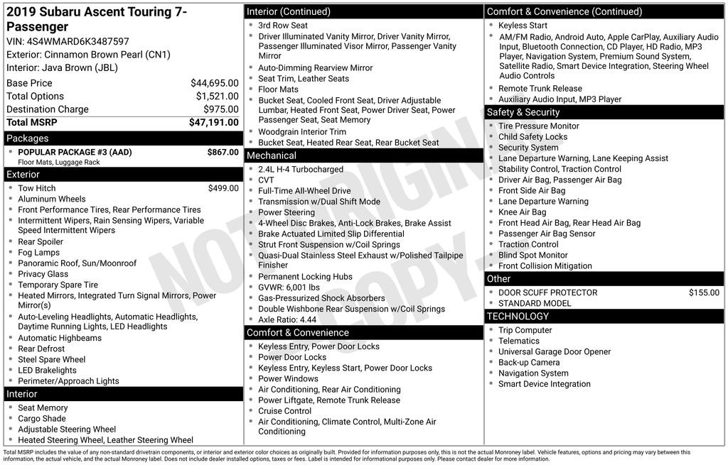 Used 2019 Subaru Ascent Touring w/ Popular Package #3 image 27