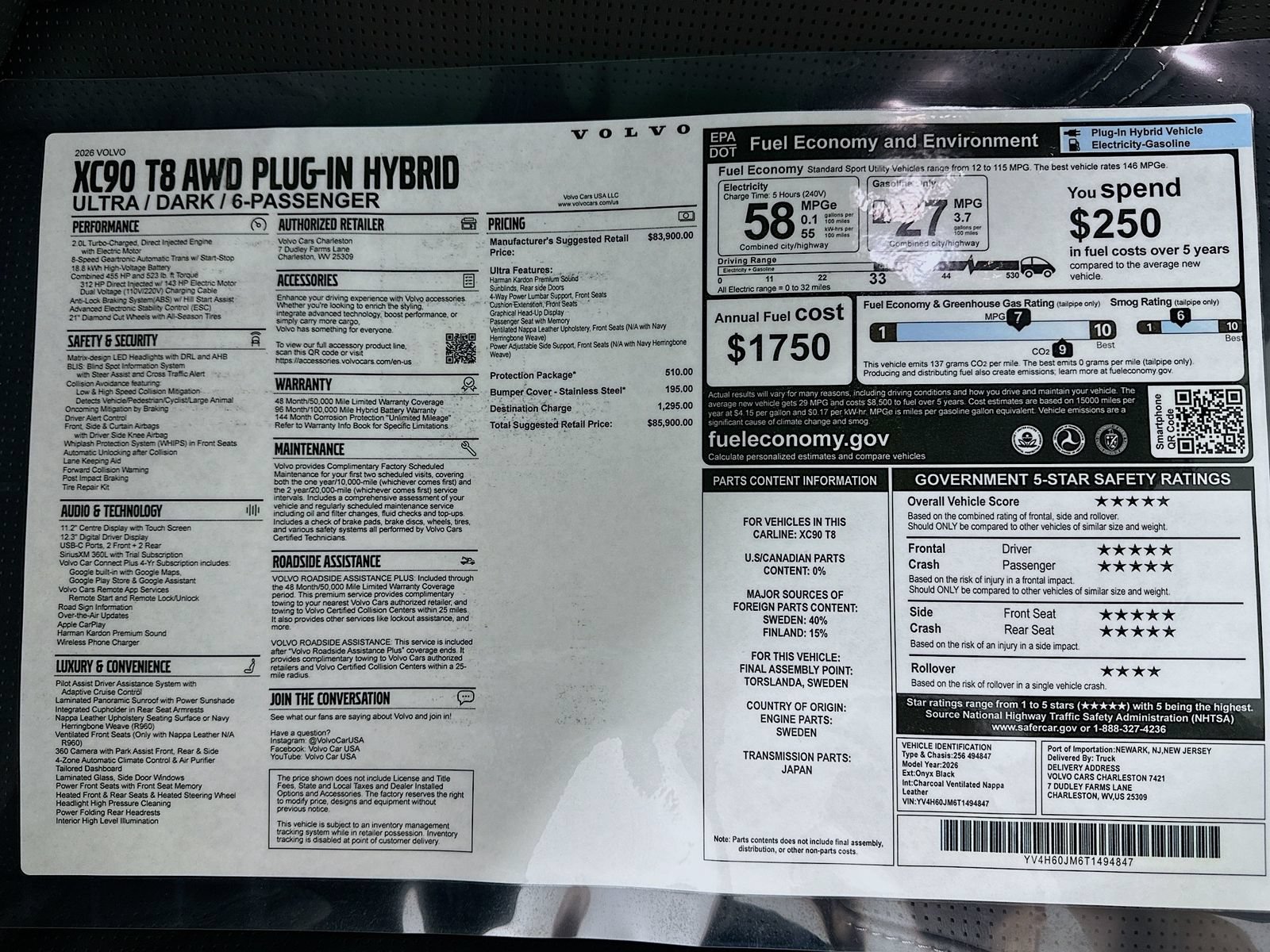 New 2026 Volvo XC90 T8 Ultra w/ Protection Package AWD/4WD image 48